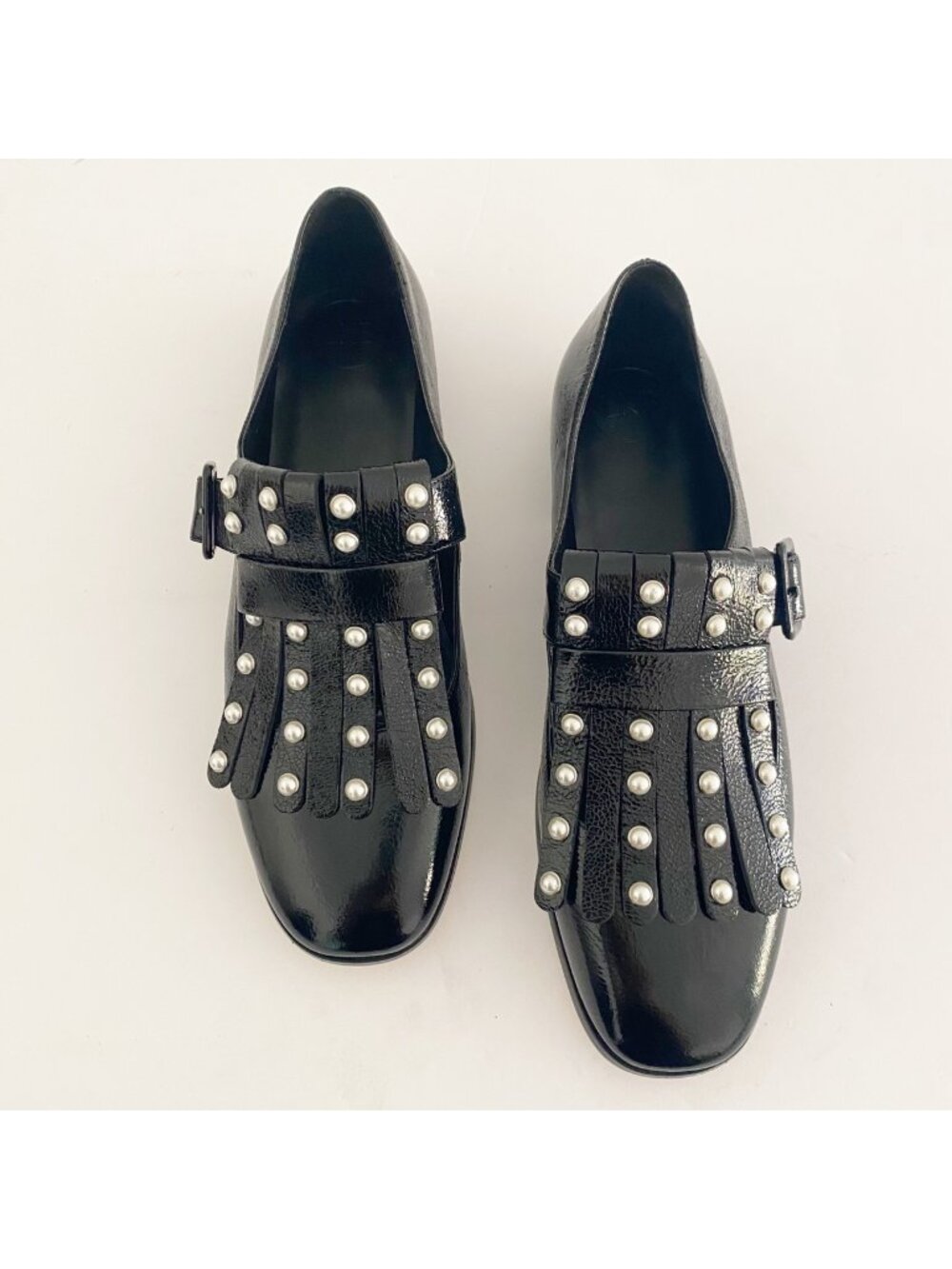 New LK Bennett Studded Fringe Loafers Shoes Black